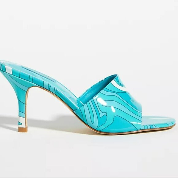 Larroudé Colette Printed Leather Retro Wave Mules Heels Multi Color Size 7.5 - Picture 3 of 13